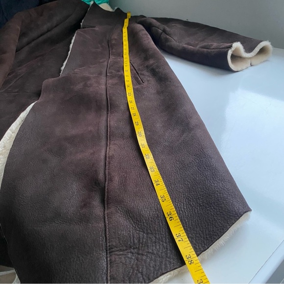 TERILEATHER Women’s Gorgeous Shearling Sheepskin Coat  Colarless Brown Suede S - Picture 7 of 11